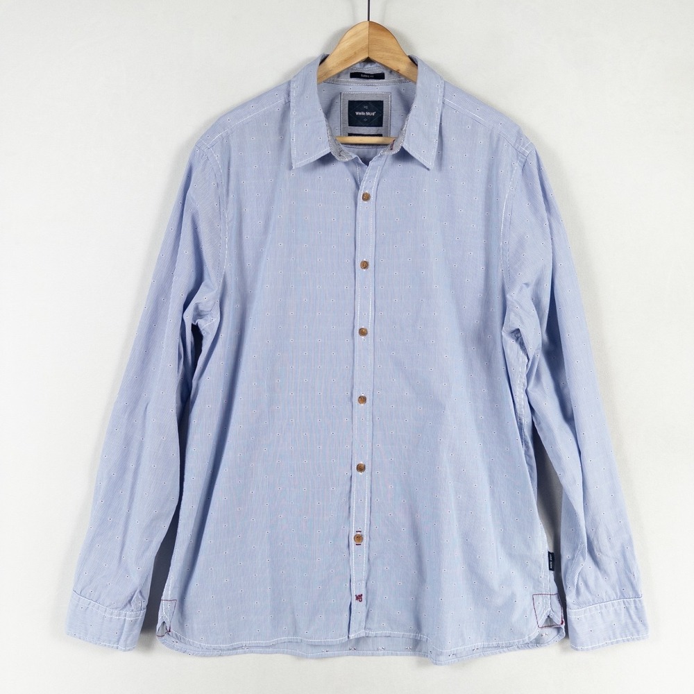 White Stuff Shirt Mens XL Blue White Stripe Button Up Cotton Classic Fit